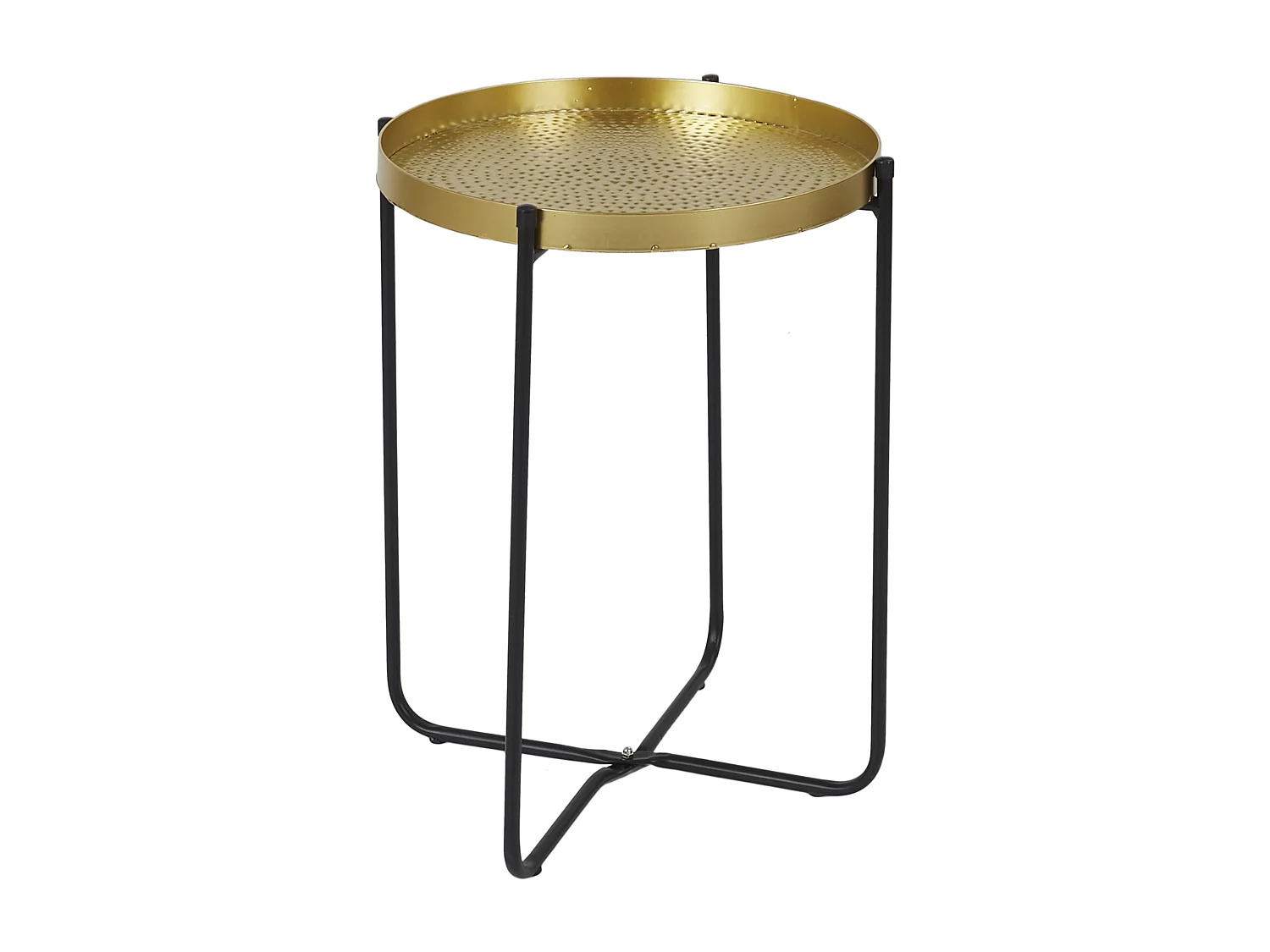 Table d'appoint en métal martelé Alia avec plateau doré et pieds noirs