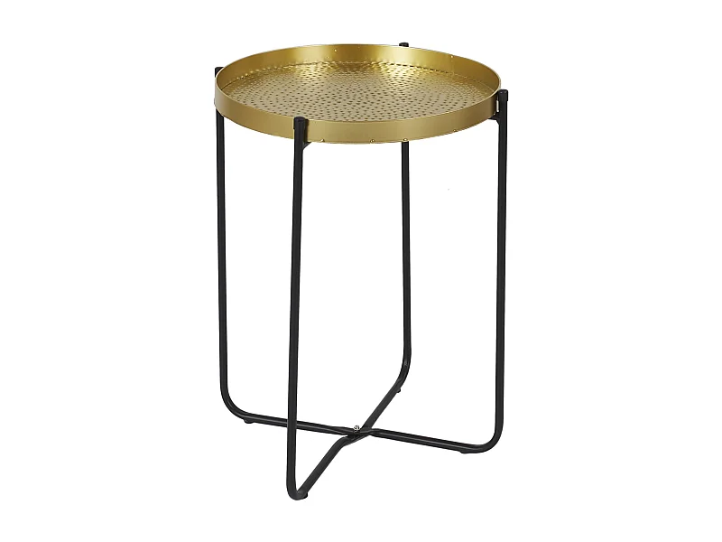 Table d'appoint en métal martelé Alia avec plateau doré et pieds noirs