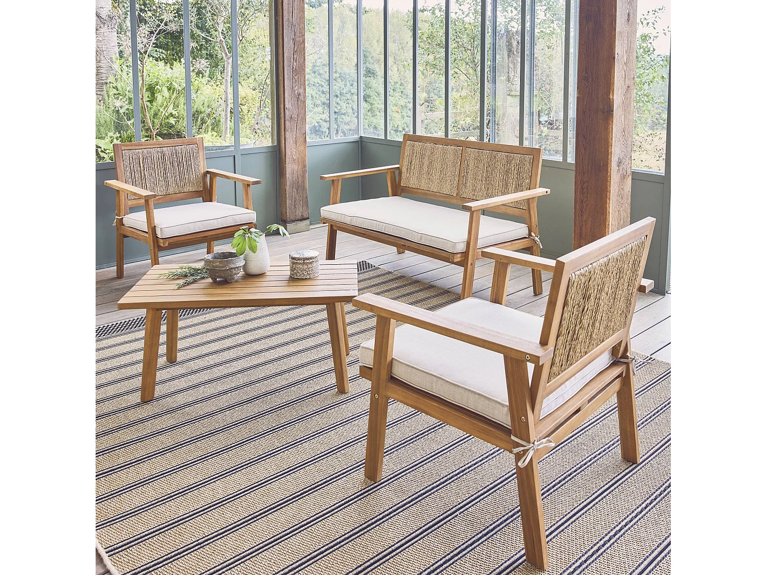 Conjunto de muebles de jardín en madera con cañizo vertical, 4