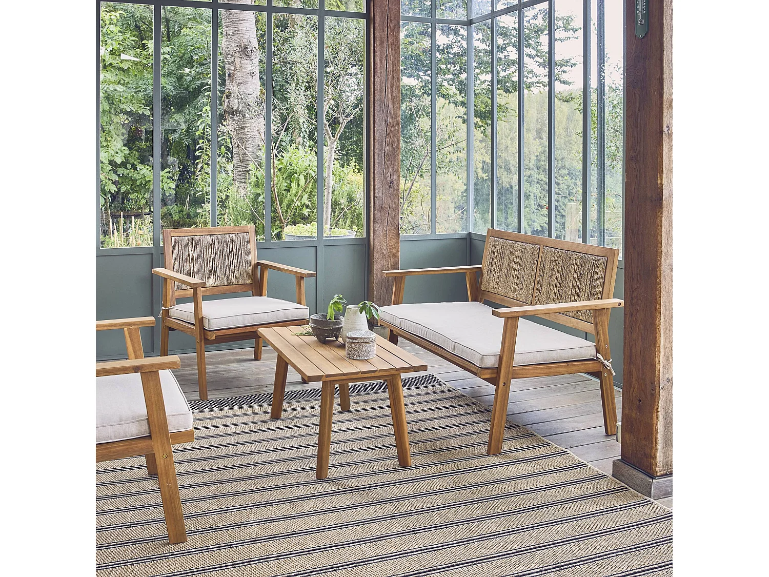 Conjunto de muebles de jardín en madera con cañizo vertical, 4