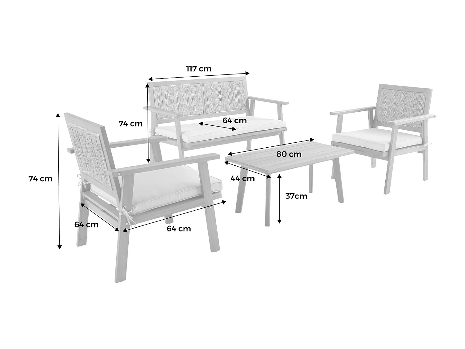 Conjunto de muebles de jardín en madera con cañizo vertical, 4