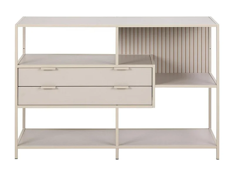 Bibliothèque basse scandinave 2 tiroirs et 3 étagères métal grège - BARRY