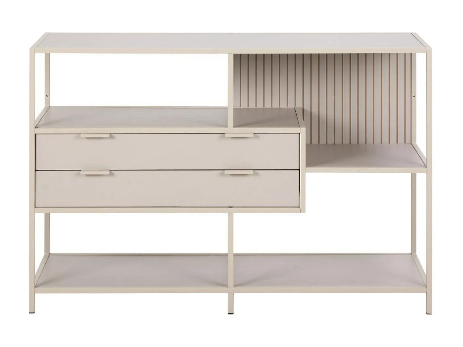 Bibliothèque basse scandinave 2 tiroirs et 3 étagères métal grège - BARRY