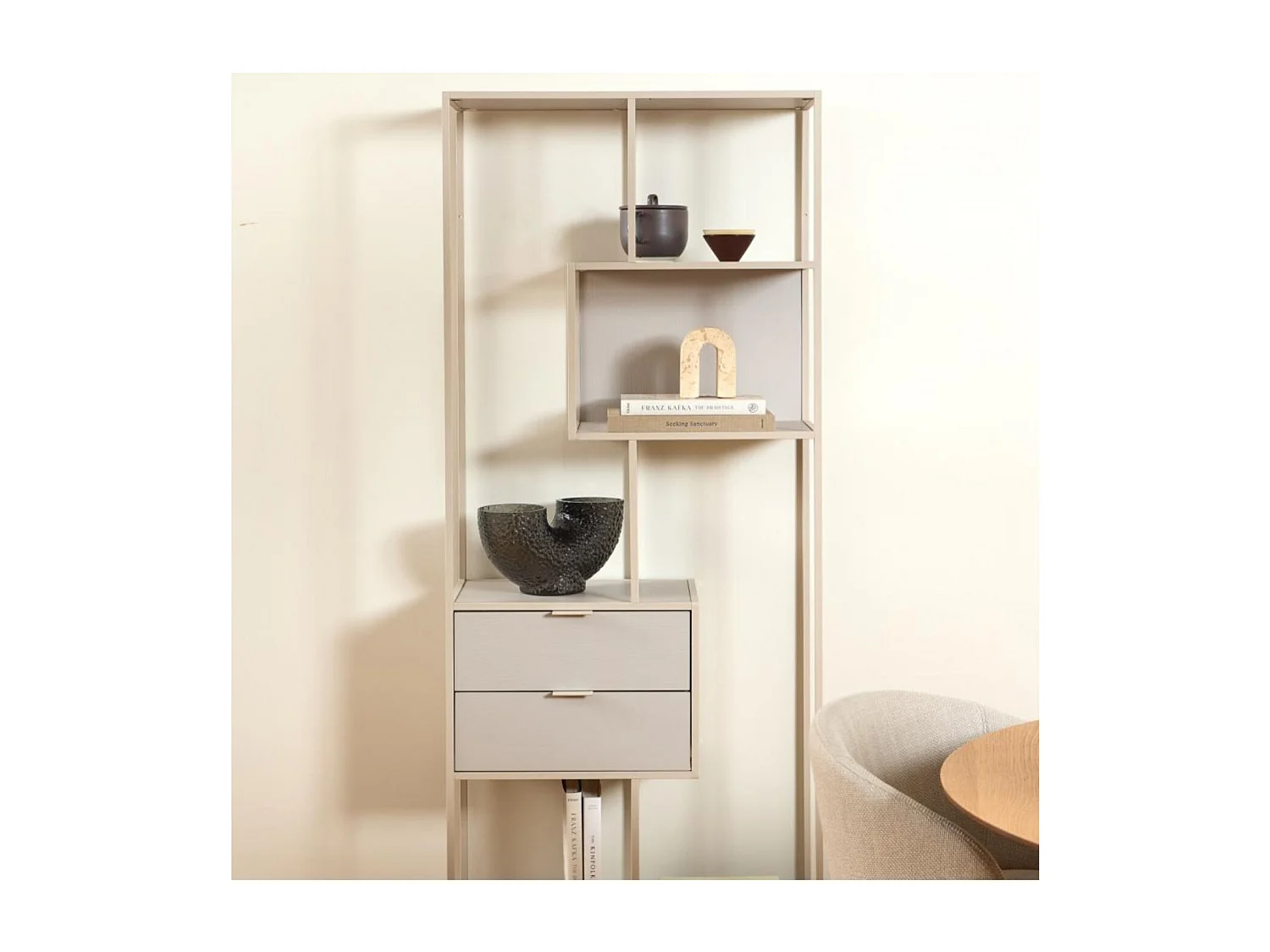 Bibliothèque scandinave en métal grège 2 tiroirs 4 étagères - BARRY