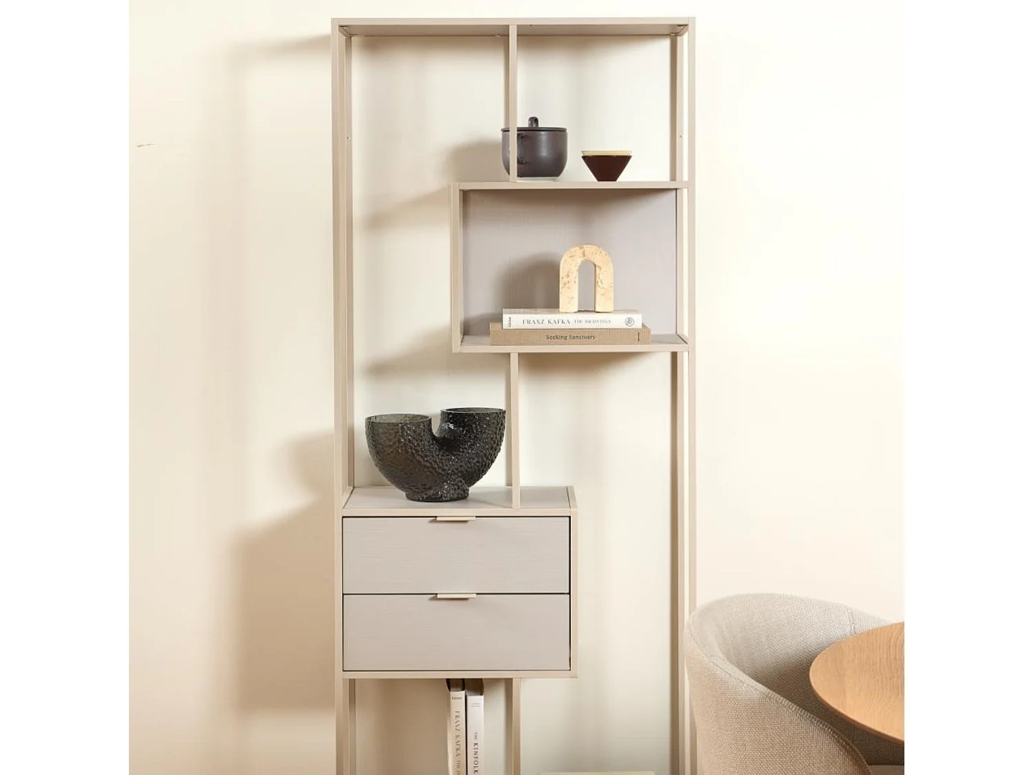 Bibliothèque scandinave en métal grège 2 tiroirs 4 étagères - BARRY