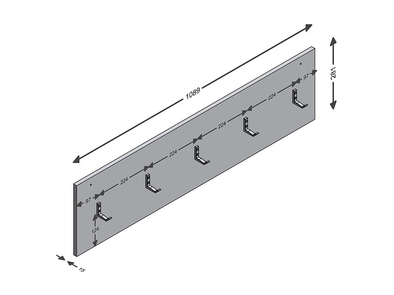 Wandkapstok Belm 8 met 5 haken - L109 cm