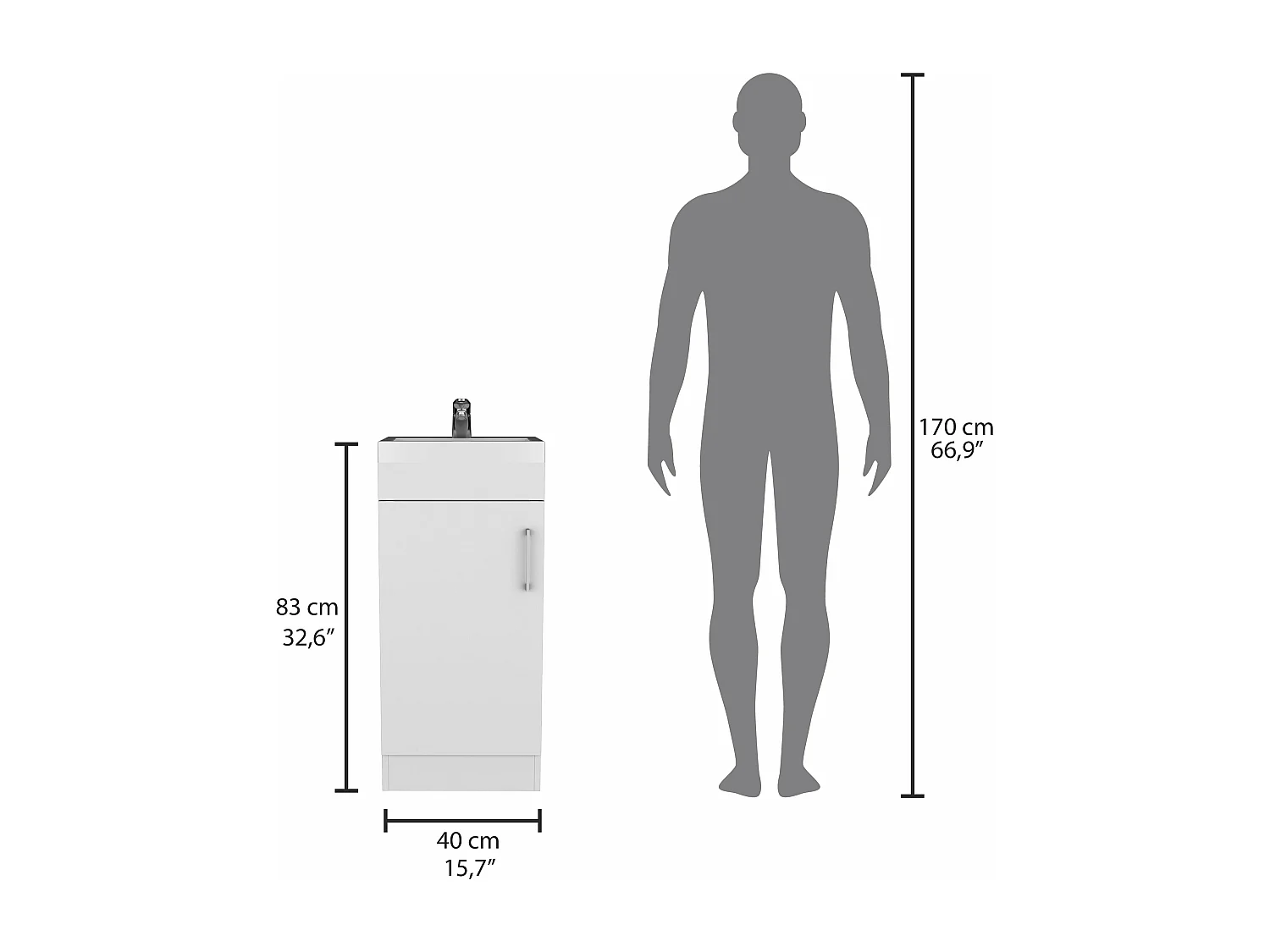 Meuble de salle de bain Madrid avec 1 porte et rangement inférieur, blanc, 83 cm X 40 cm X 33 cm