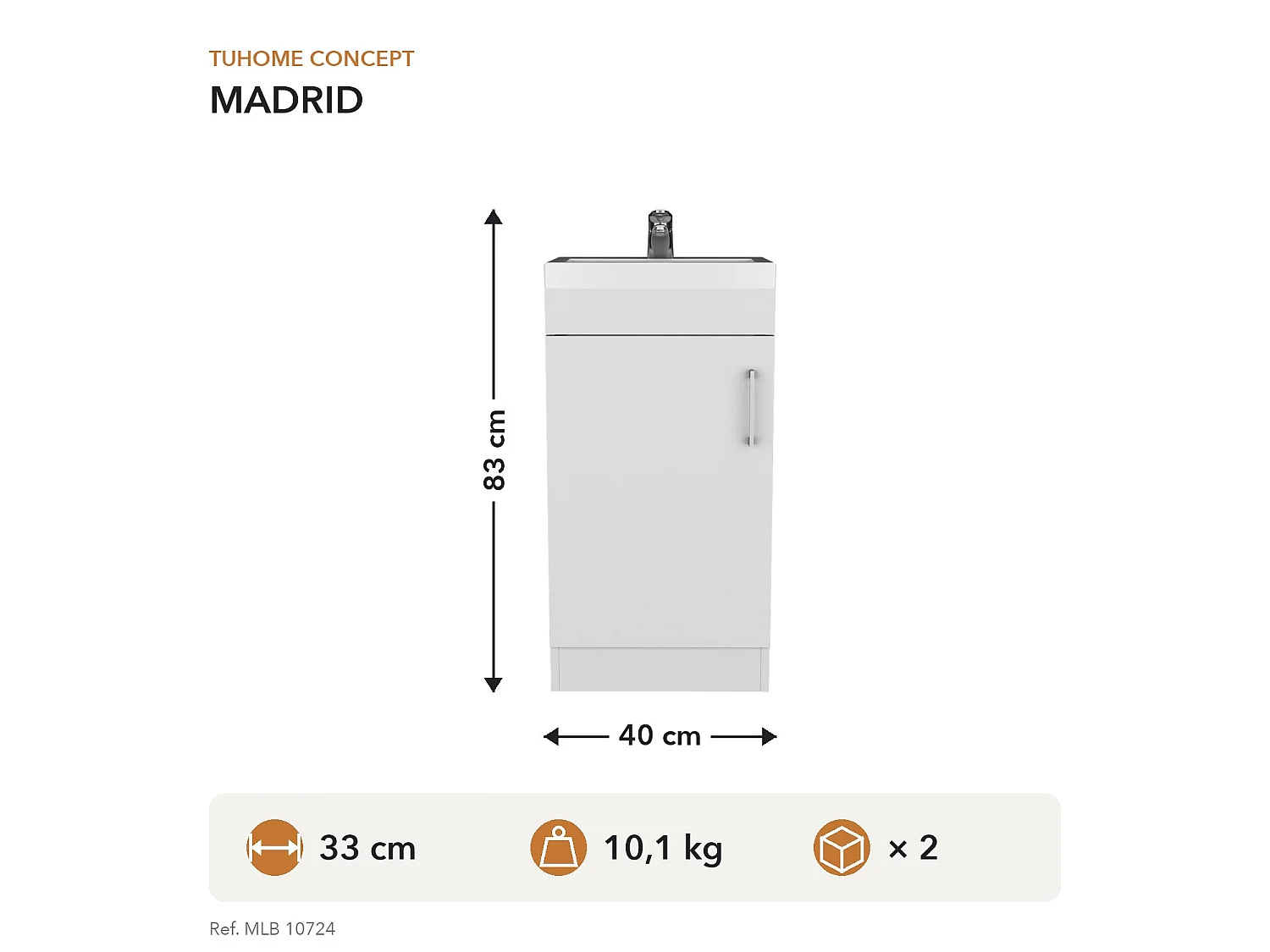 TUHOME CONCEPT Mobile bagno Madrid da 40 cm con lavabo, bianco