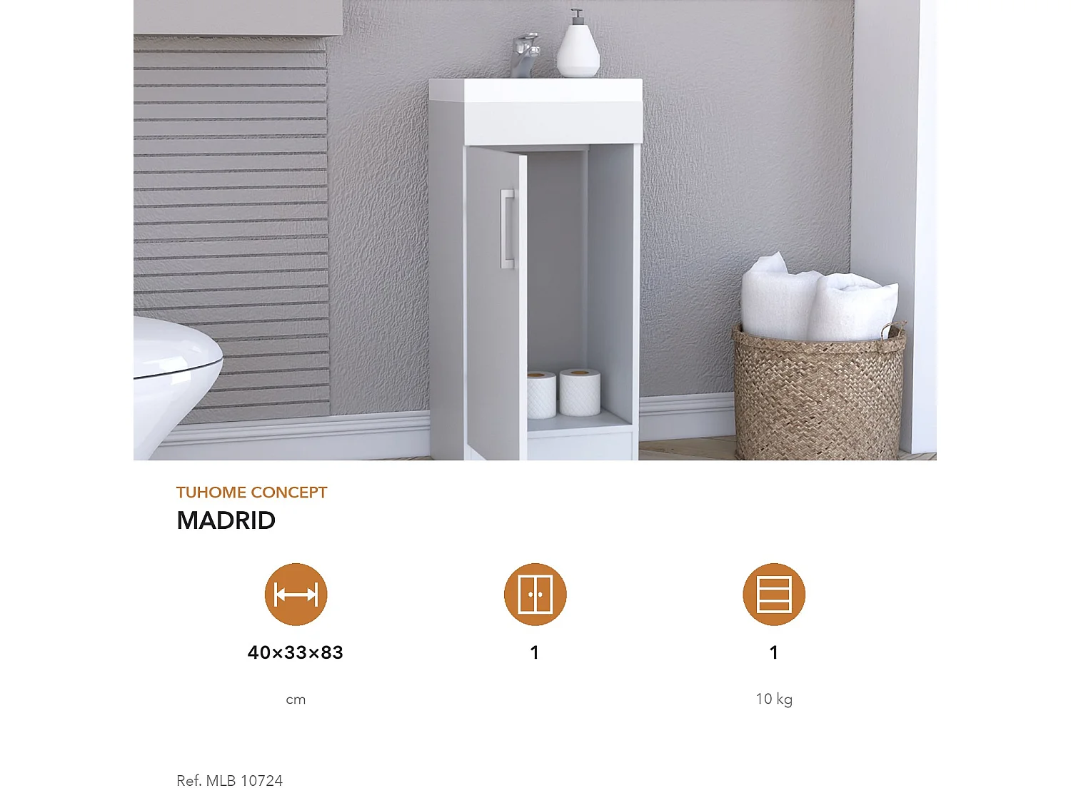 TUHOME CONCEPT Mobile bagno Madrid da 40 cm con lavabo, bianco