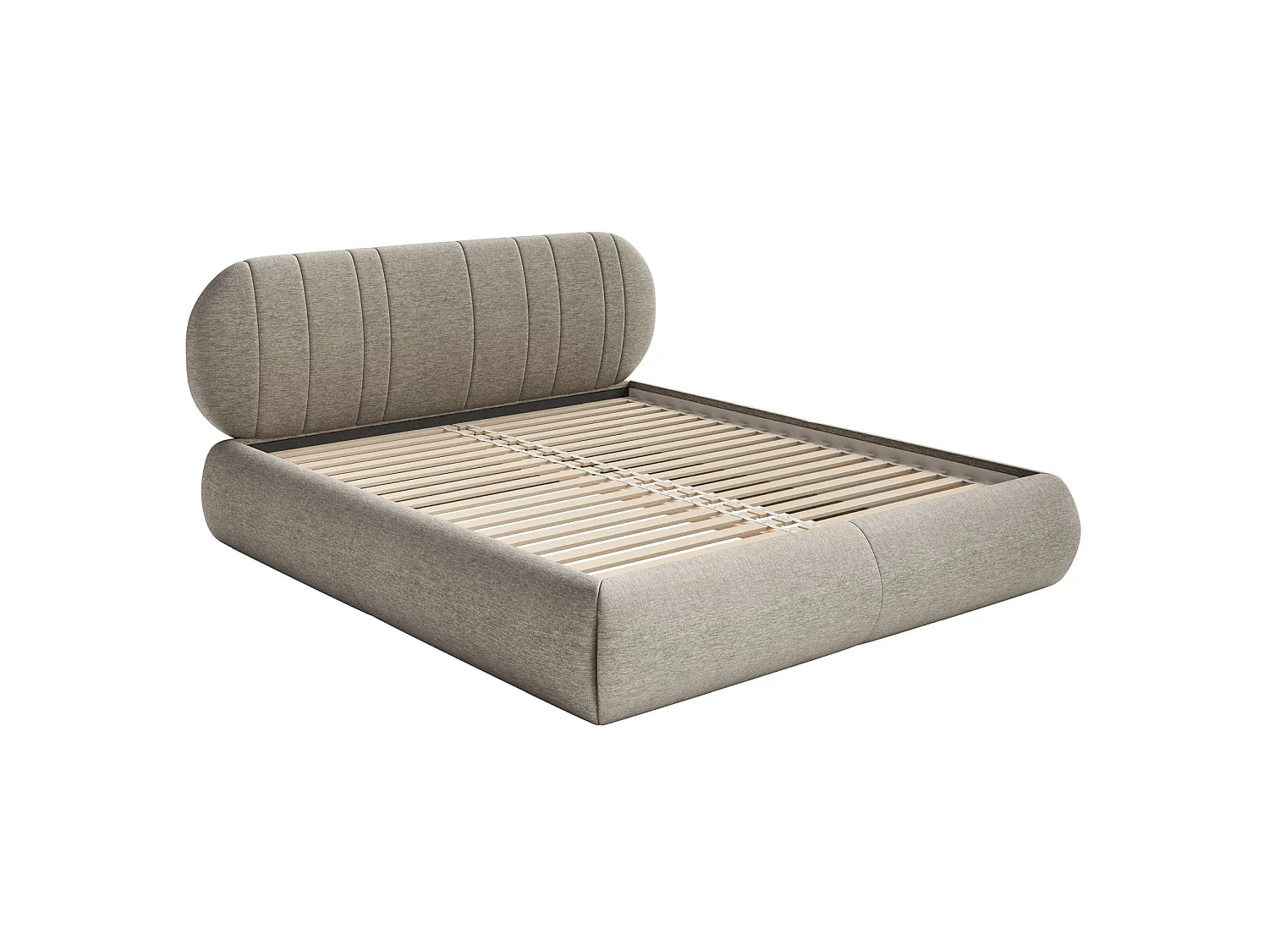 Lit rembourré - 140x200 cm - en tissu tressé gris beige - ASMELIO