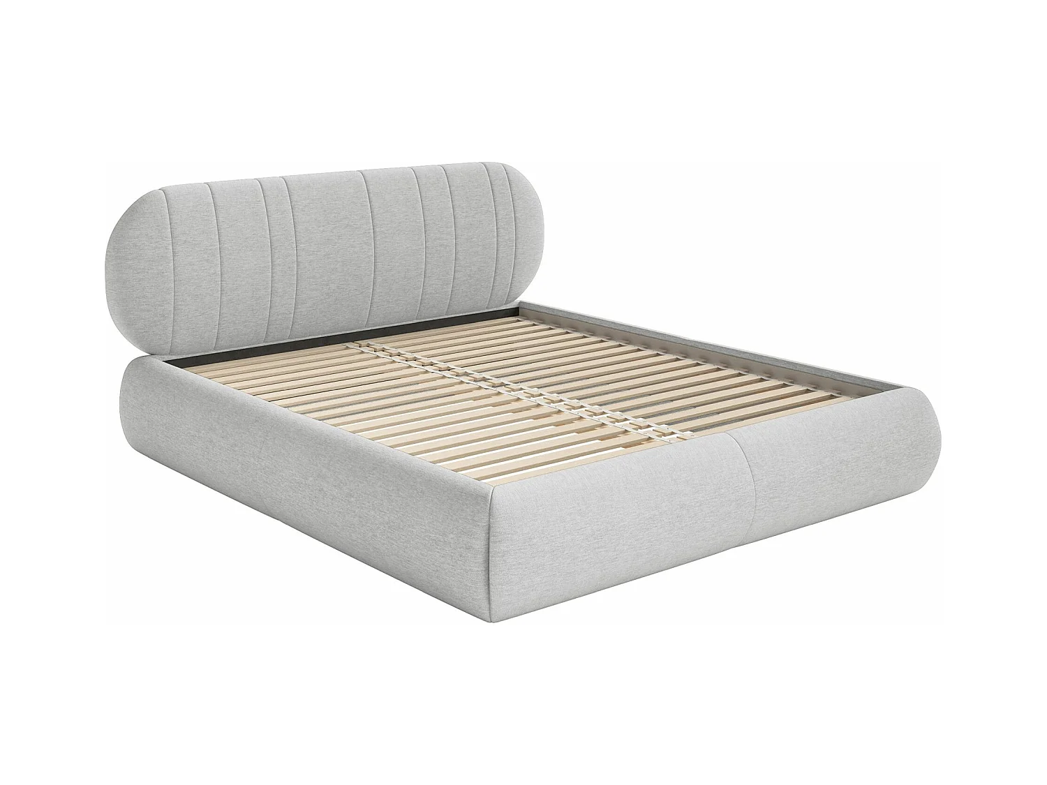 Lit rembourré - 180x200 cm - en tissu tressé gris clair - ASMELIO