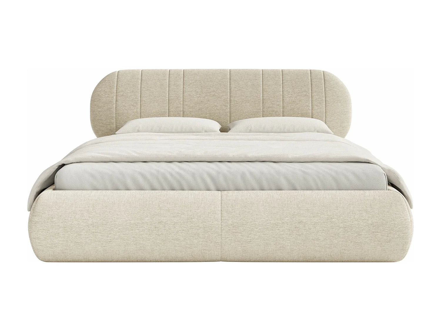 Lit rembourré - 160x200 cm - en tissu tressé beige - ASMELIO