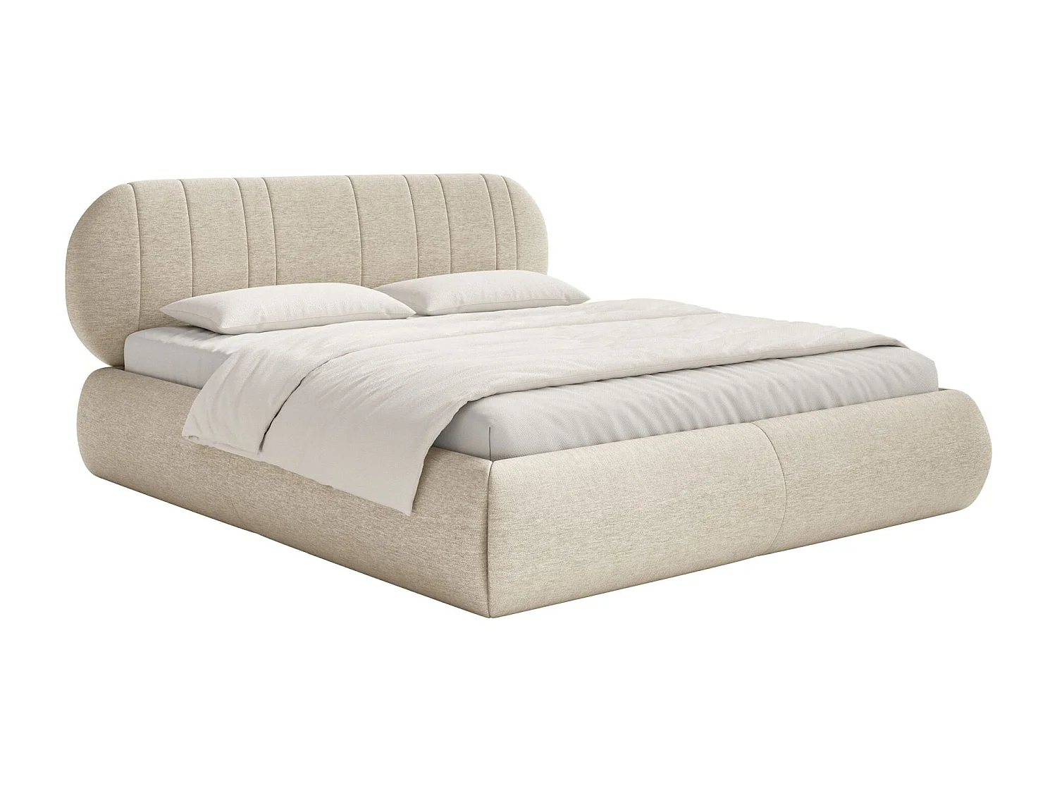 Gestoffeerd bed - 180x200 cm - in beige geweven stof - ASMELIO