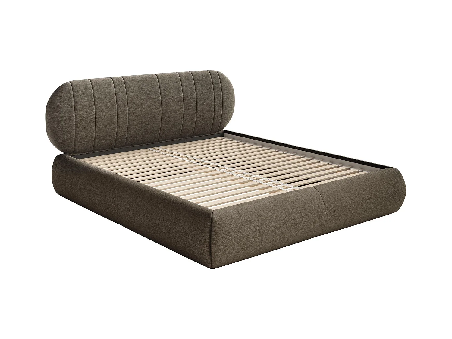 Lit rembourré - 180x200 cm - en tissu tressé brun - ASMELIO