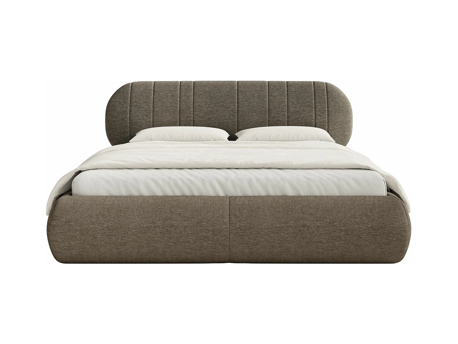 Lit rembourré - 180x200 cm - en tissu tressé brun - ASMELIO