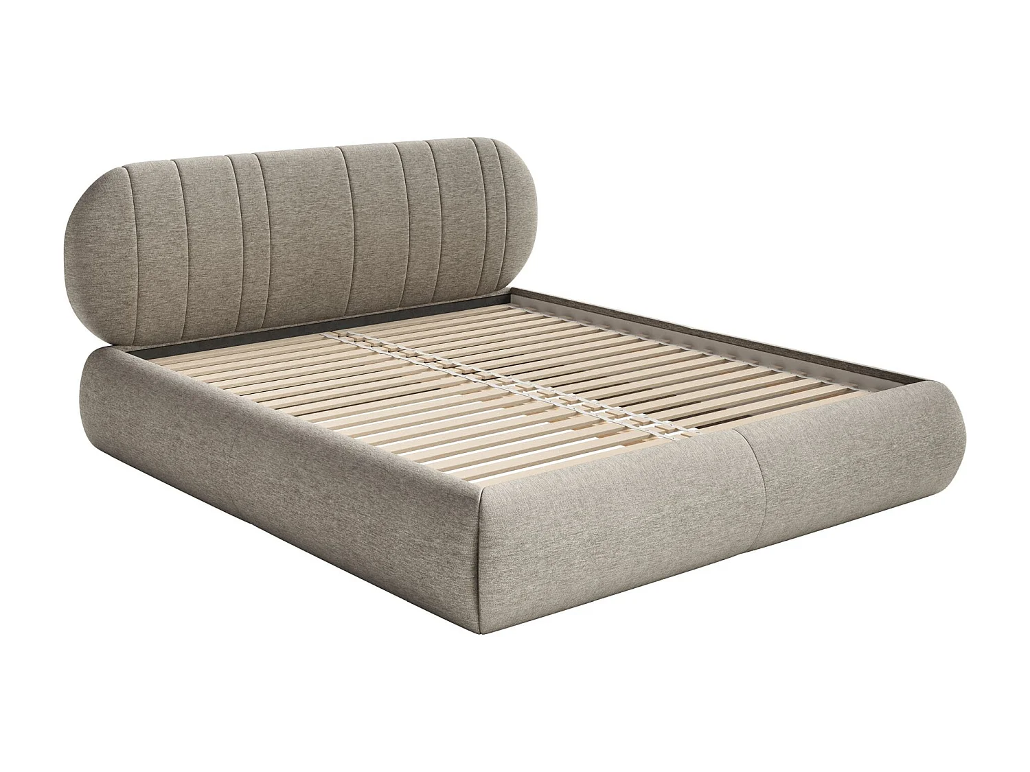 Lit rembourré - 180x200 cm - en tissu tressé gris-beige - ASMELIO