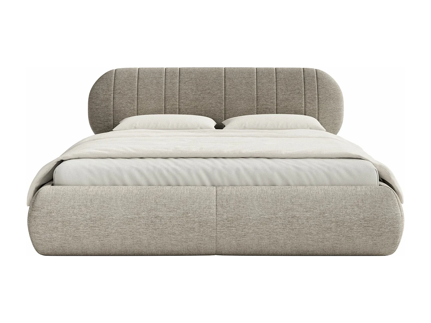 Lit rembourré - 180x200 cm - en tissu tressé gris-beige - ASMELIO