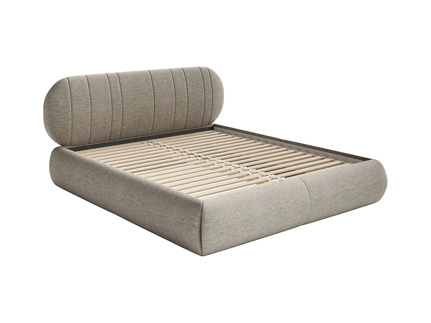 Lit rembourré - 160x200 cm - en tissu tressé gris-beige - ASMELIO