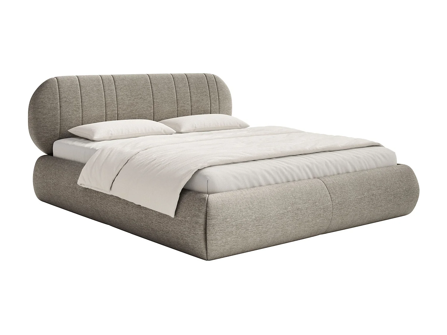 Gestoffeerd bed - 160x200 cm - in grijsbeige geweven stof - ASMELIO