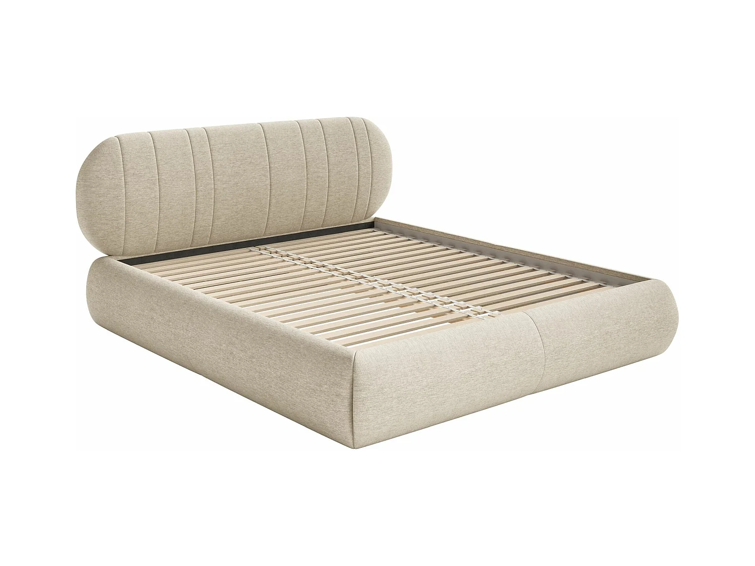 Lit rembourré - 140x200 cm - en tissu tressé beige - ASMELIO