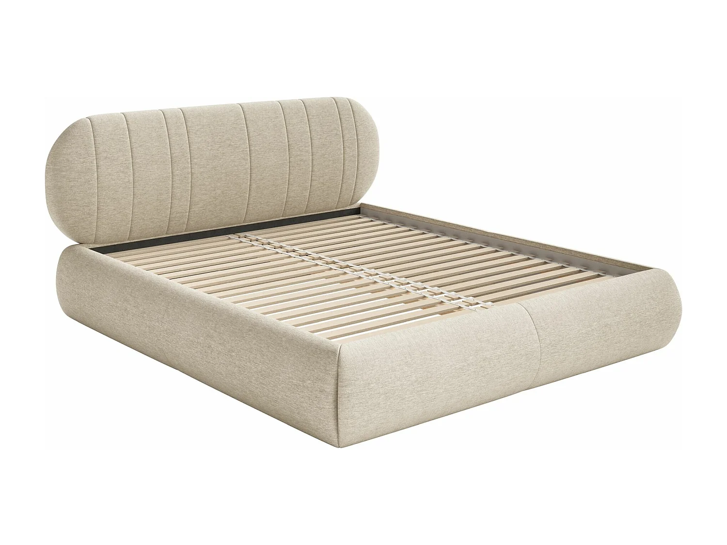 Lit rembourré - 140x200 cm - en tissu tressé beige - ASMELIO