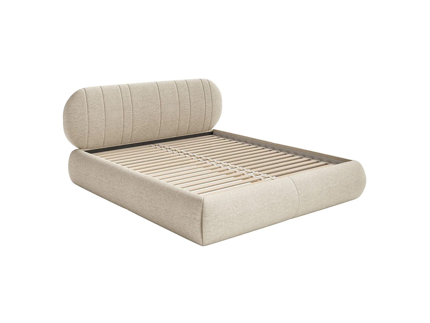 Lit rembourré - 140x200 cm - en tissu tressé beige - ASMELIO
