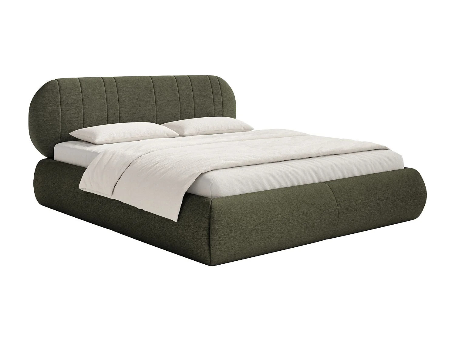 Gestoffeerd bed - 160x200 cm - in donkergroene geweven stof - ASMELIO