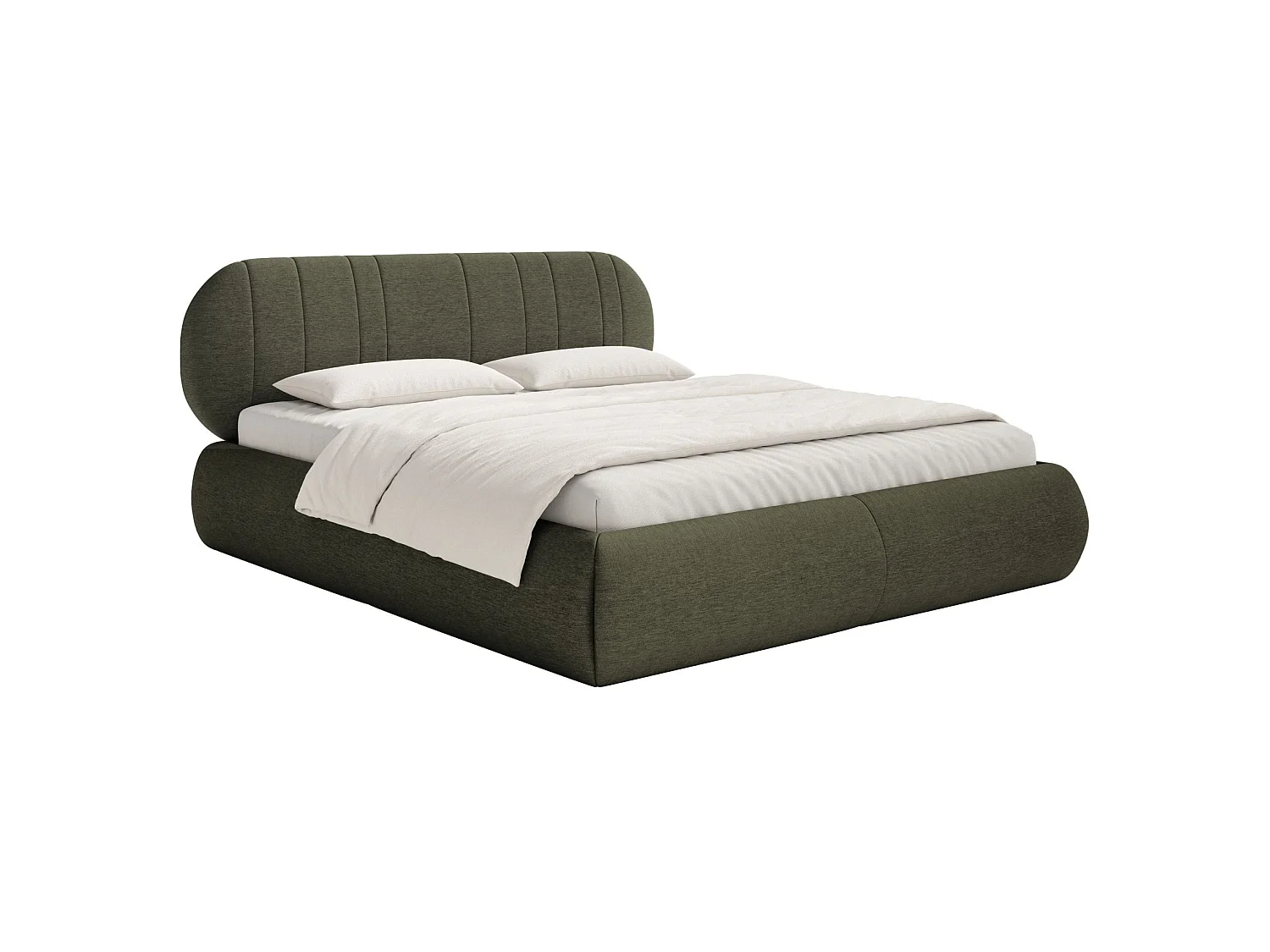 Lit rembourré - 160x200 cm - en tissu tressé vert foncé - ASMELIO