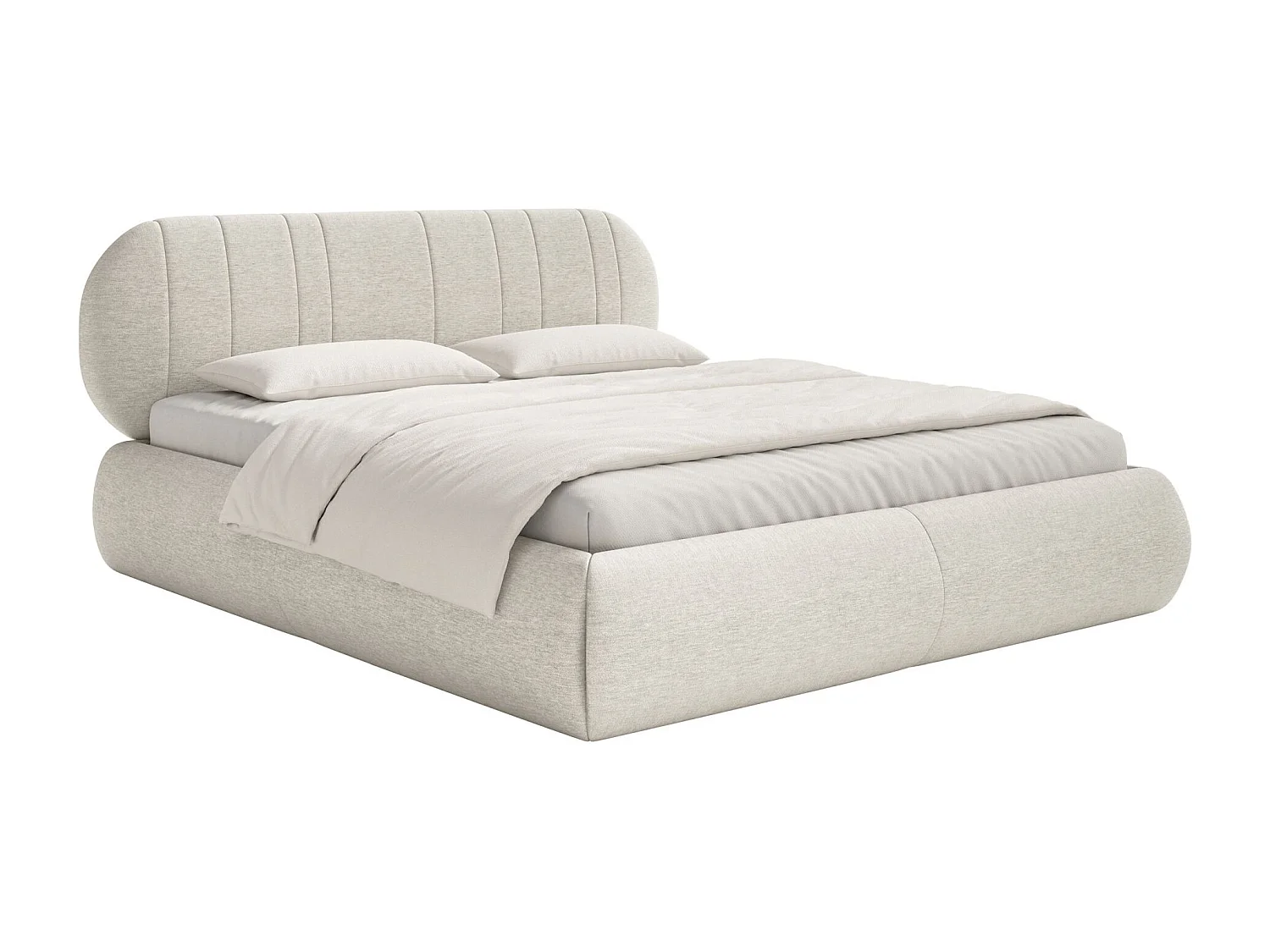 Gestoffeerd bed - 140x200 cm - in crèmekleurige geweven stof - ASMELIO
