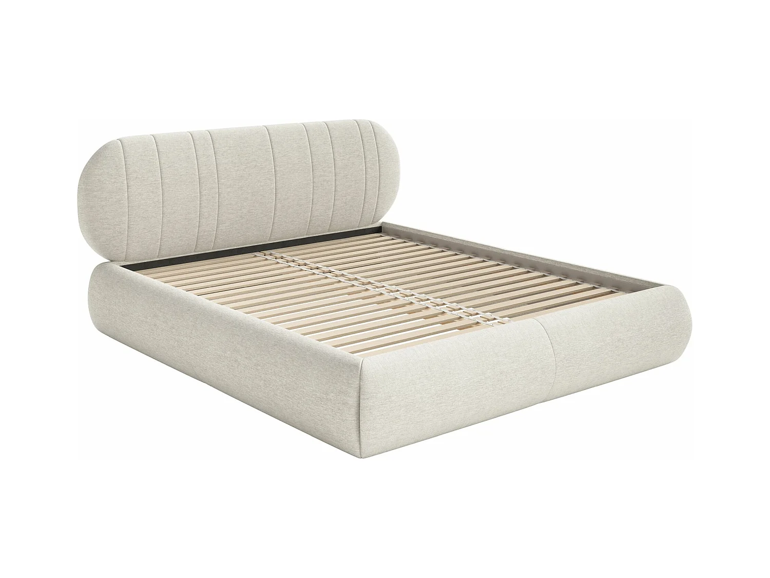 Lit rembourré - 180x200 cm - en tissu tressé crème - ASMELIO