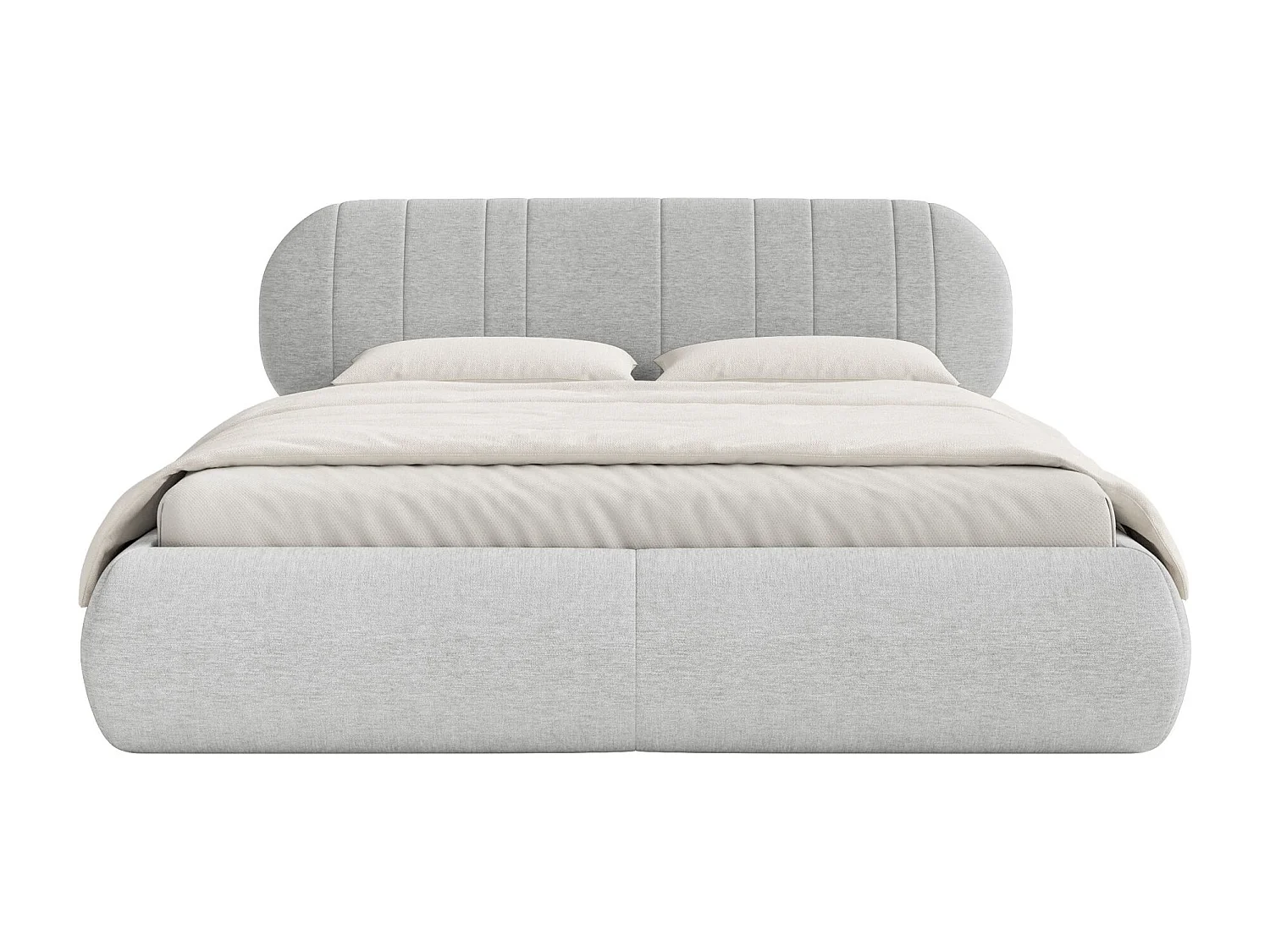 Gestoffeerd bed - 140x200 cm - in lichtgrijze geweven stof - ASMELIO