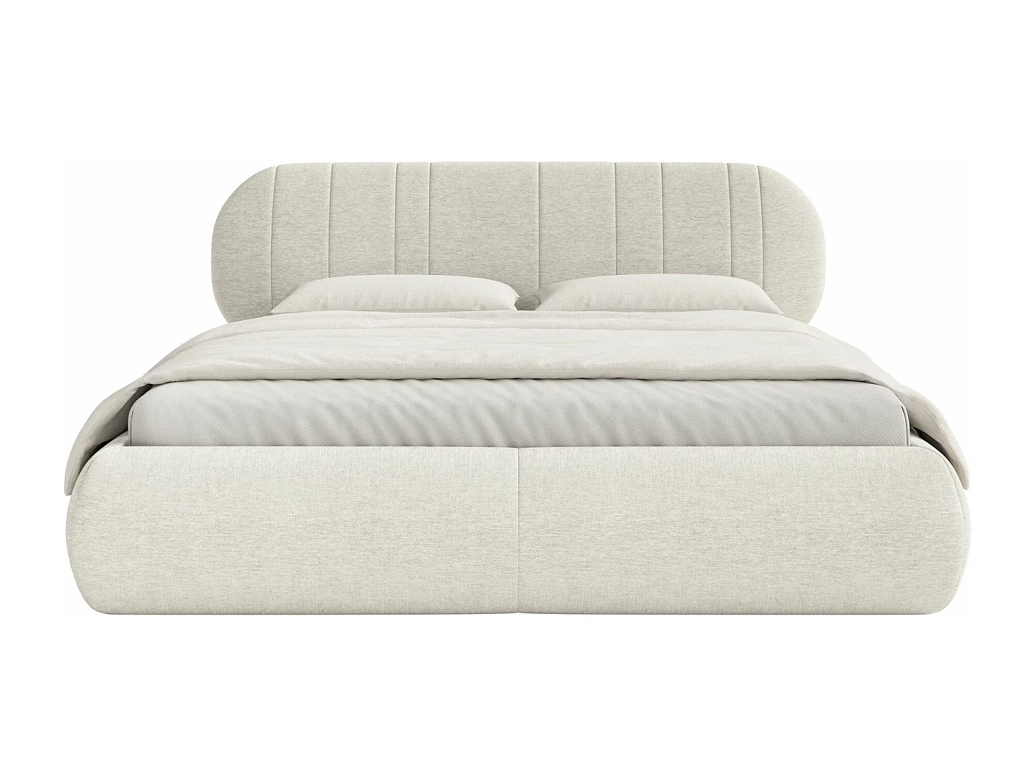 Lit rembourré - 160x200 cm - en tissu tressé crème - ASMELIO