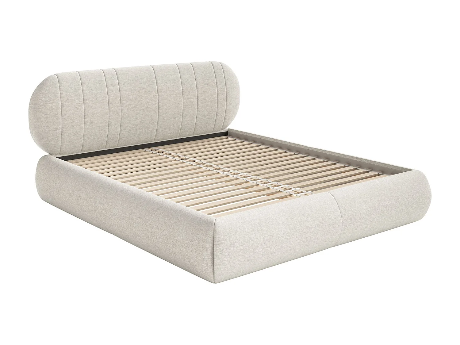 Gestoffeerd bed - 160x200 cm - in crèmekleurige geweven stof - ASMELIO