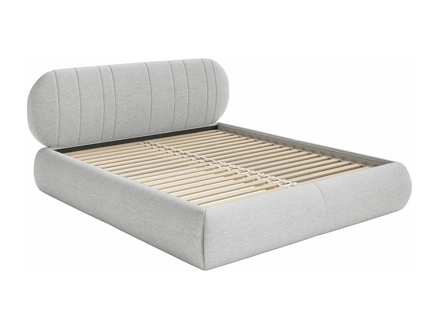 Lit rembourré - 160x200 cm - en tissu tressé gris clair - ASMELIO