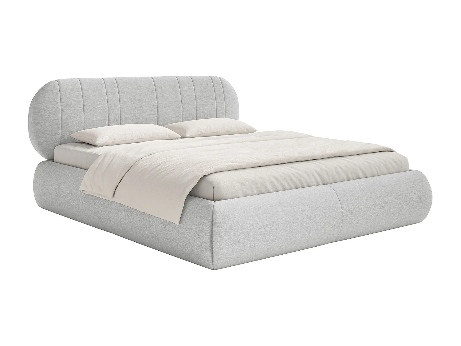 Gestoffeerd bed - 160x200 cm - in lichtgrijze geweven stof - ASMELIO