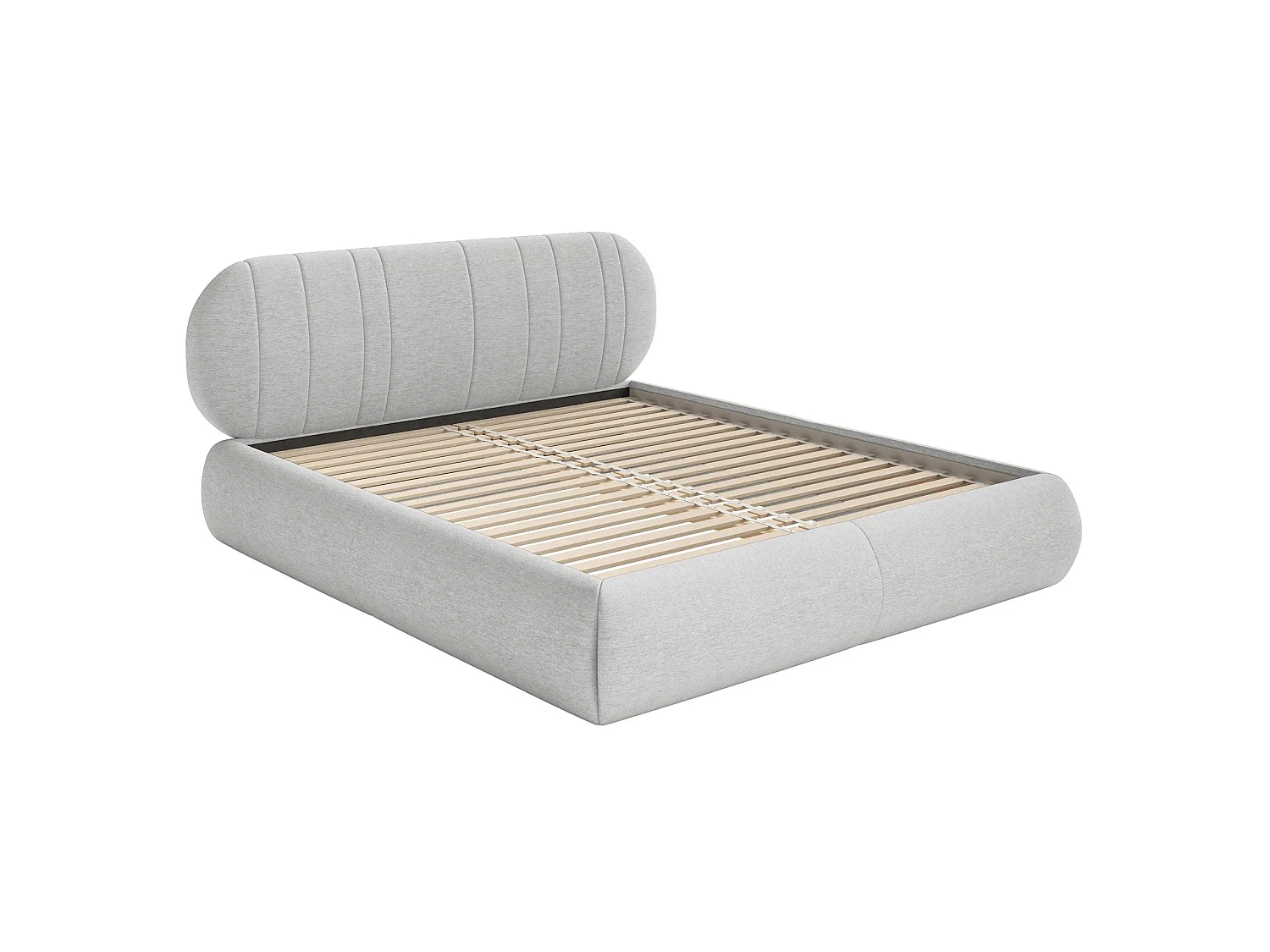 Lit rembourré - 160x200 cm - en tissu tressé gris clair - ASMELIO