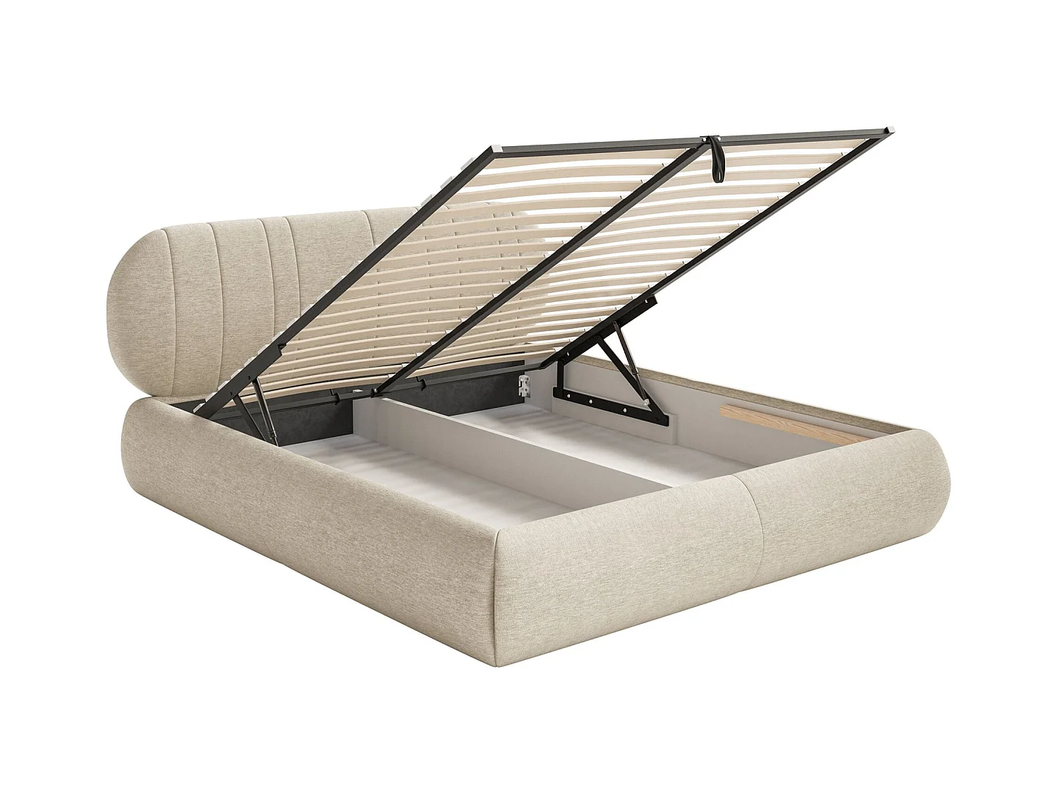 Lit coffre - 160x200 cm - en tissu tressé beige- ASMELIO