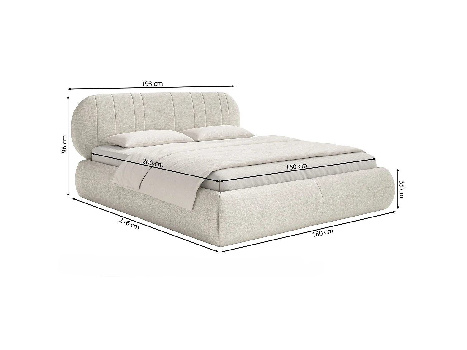 Polsterbett mit Bettkasten - Lattenrost - beige - 160x200 cm - ASMELIO