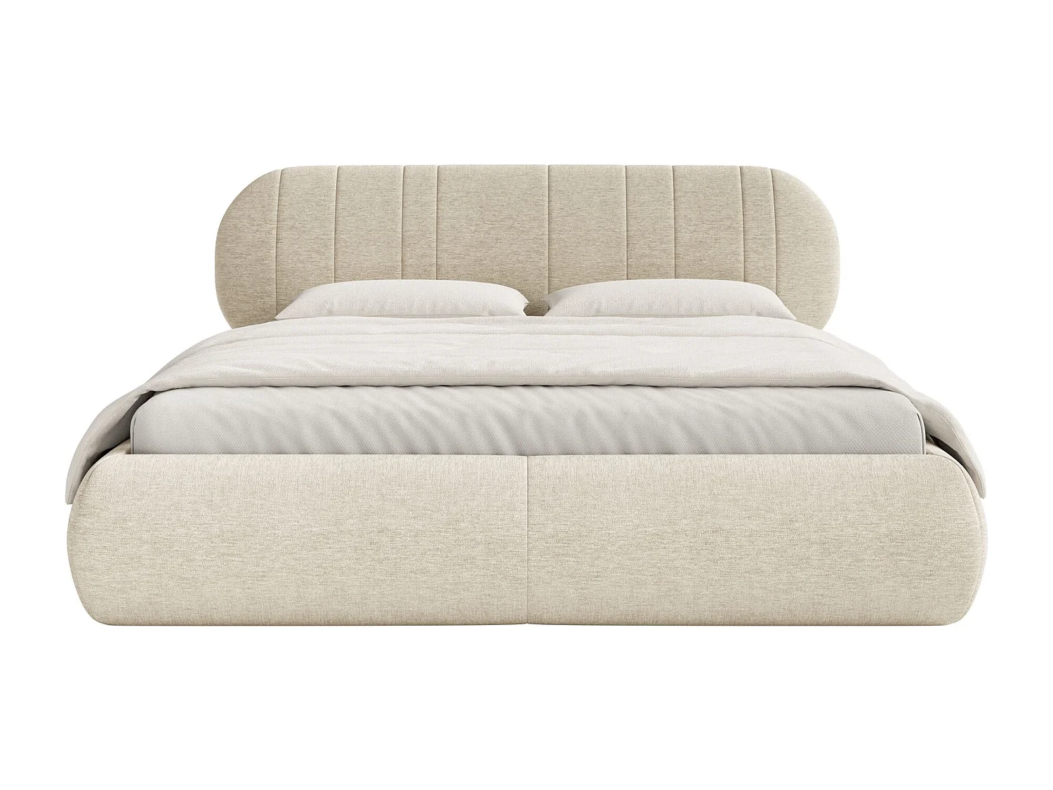 Lit coffre - 180x200 cm - en tissu tressé beige- ASMELIO