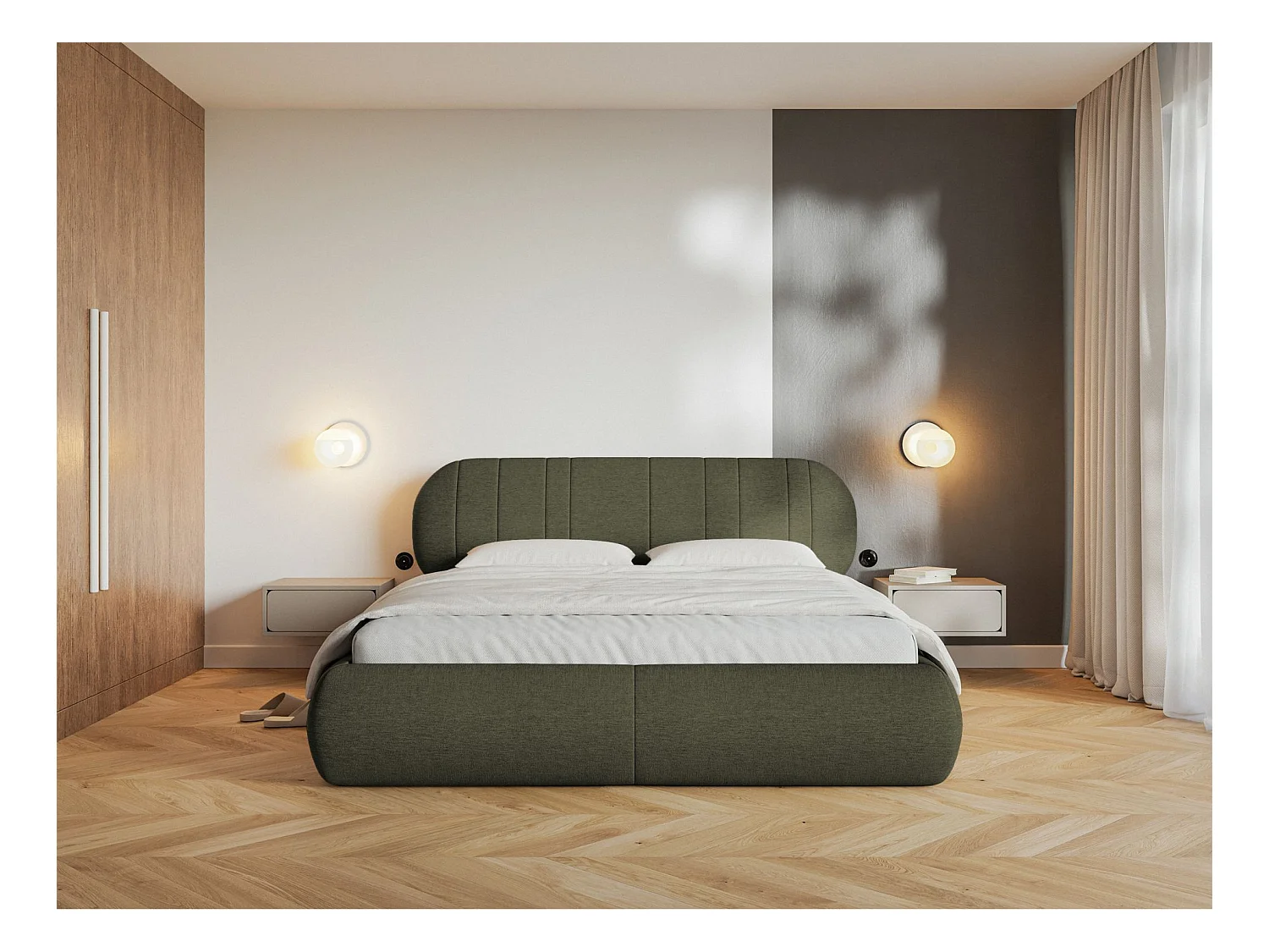 Polsterbett mit Bettkasten - Lattenrost - khaki - 180x200 cm - ASMELIO