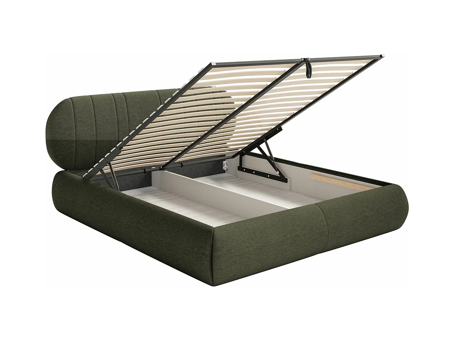 Lit coffre -180x200 cm - en tissu tressé vert foncé - ASMELIO