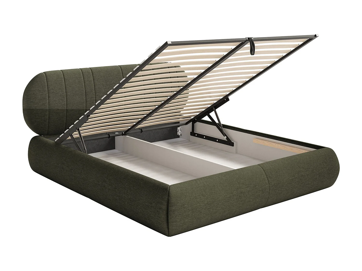 Lit coffre -180x200 cm - en tissu tressé vert foncé - ASMELIO