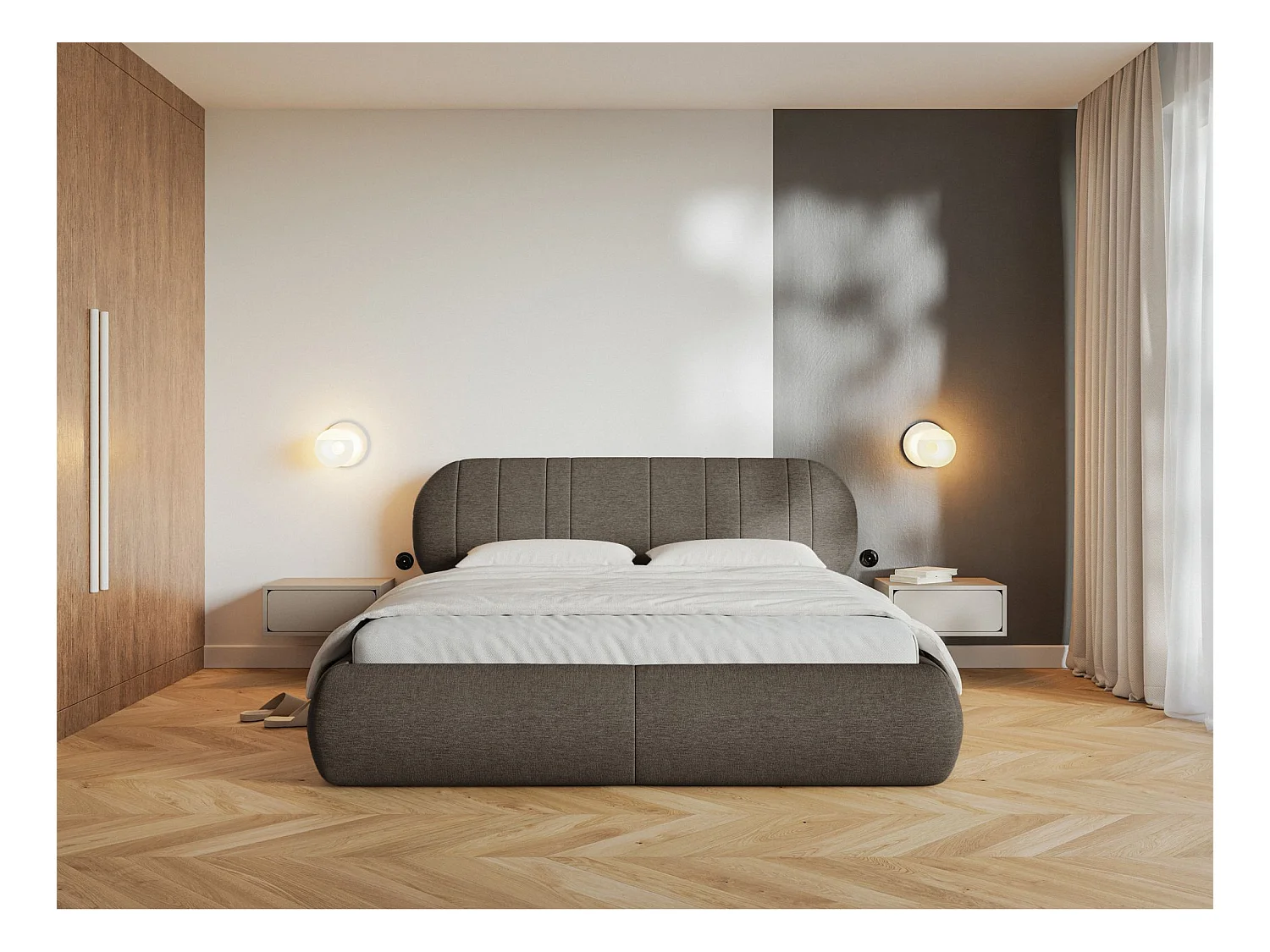 Polsterbett mit Bettkasten - Lattenrost - braun - 180x200 cm - ASMELIO