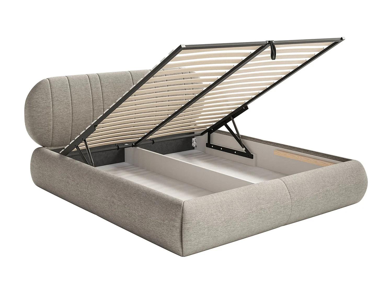 Opbergbed - 140x200 cm - in grijsbeige geweven stof - ASMELIO