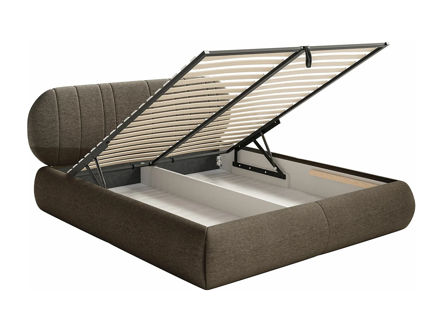 Lit coffre - 160x200 cm - en tissu tressé brun - ASMELIO