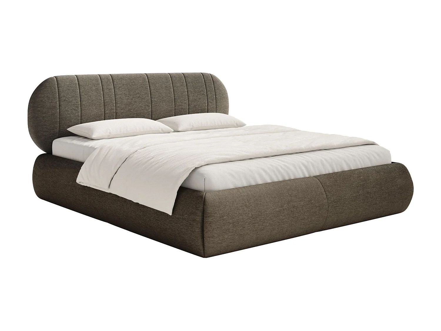 Lit coffre - 160x200 cm - en tissu tressé brun - ASMELIO
