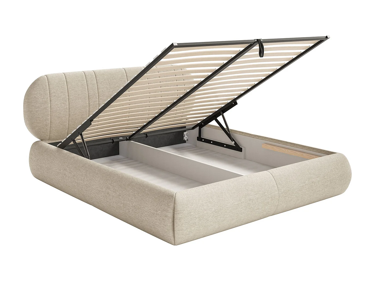 Opbergbed - 140x200 cm - in beige geweven stof - ASMELIO