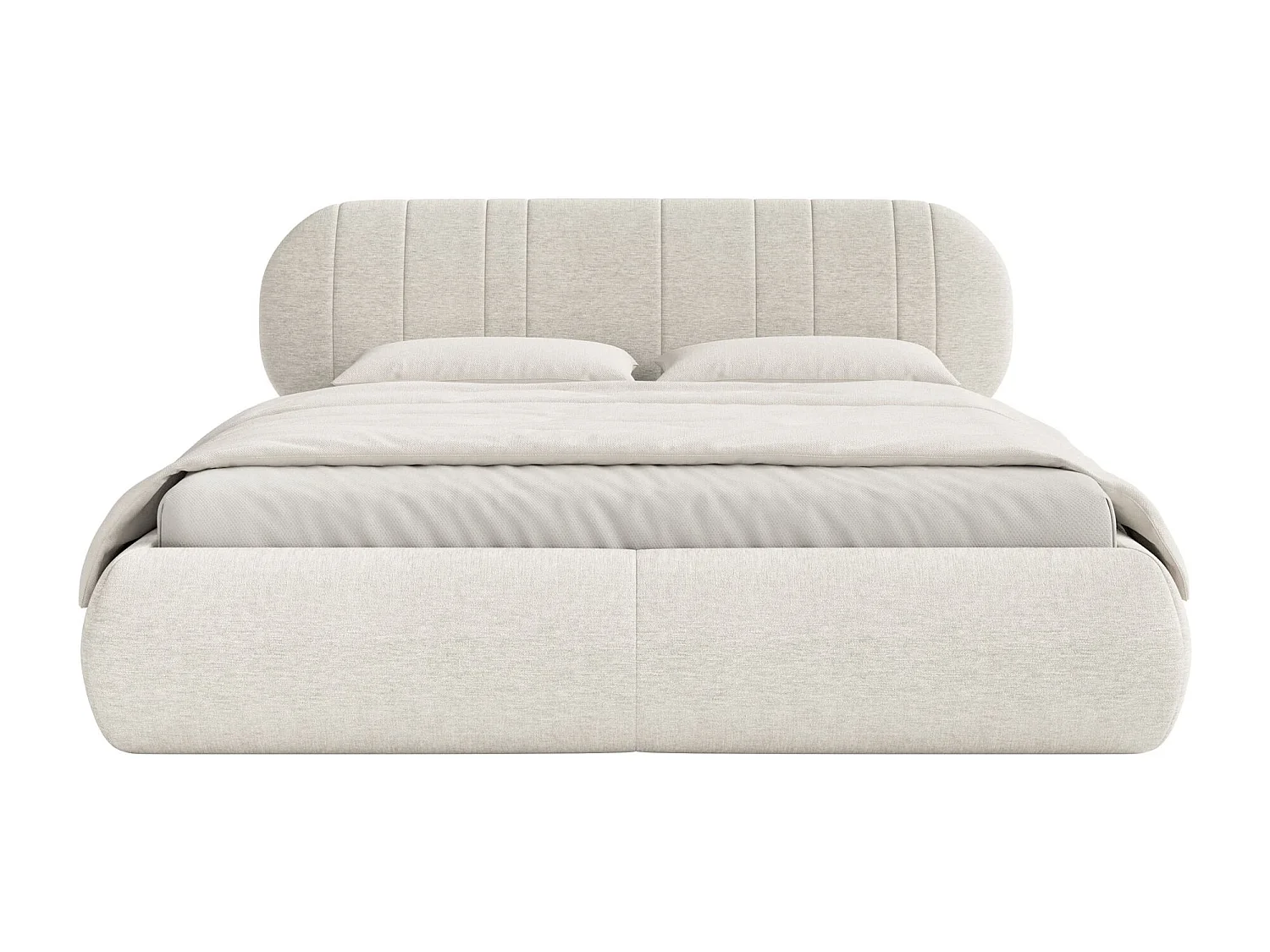 Lit coffre - 180x200 cm - en tissu tressé crème - ASMELIO