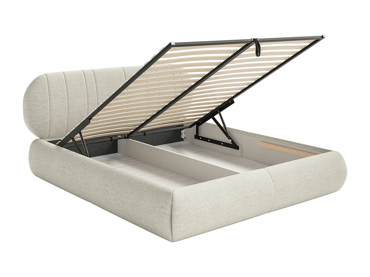 Lit coffre - 160x200 cm - en tissu tressé crème - ASMELIO