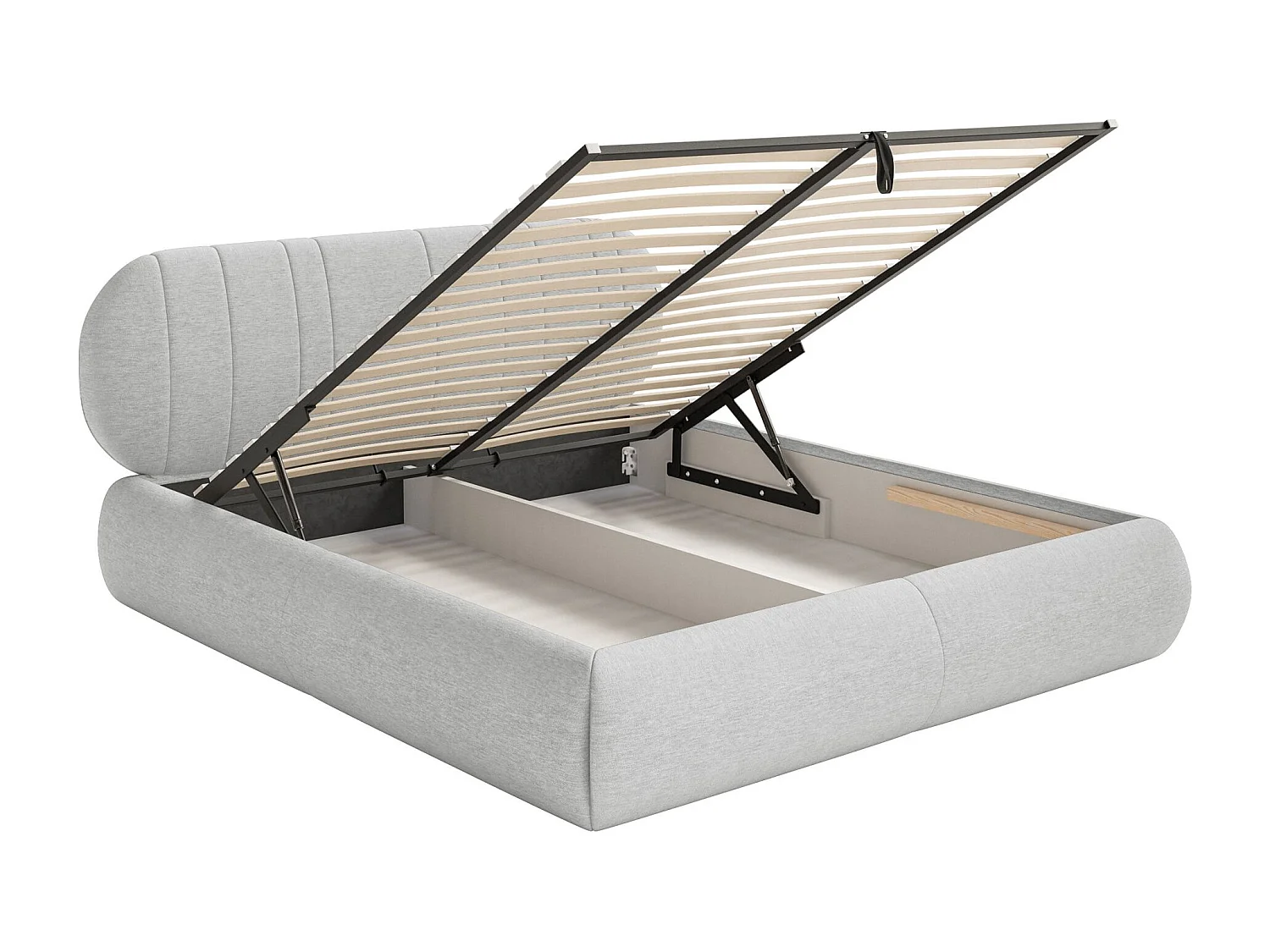 Lit coffre - 140x200 cm - en tissu tressé gris clair - ASMELIO